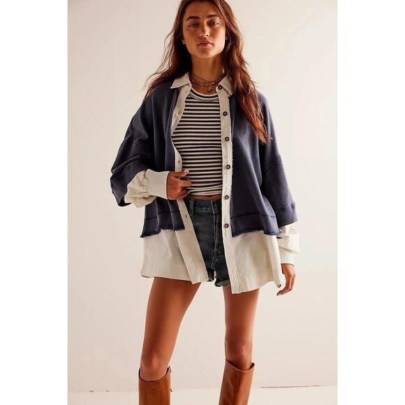 Free People We The Free Rebel Rebel Twofer Sweatshirt Top Cardigan L New 283288 - Picture 3 of 8